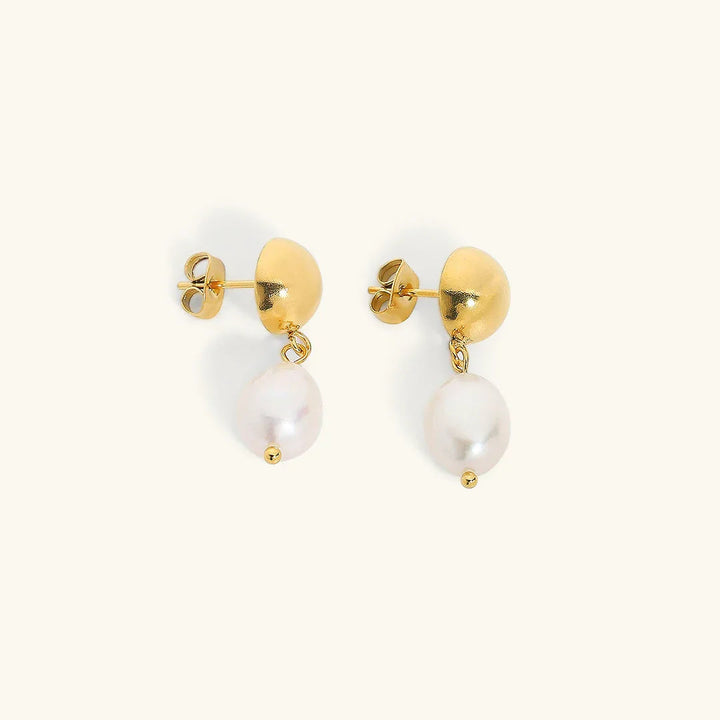 Gold-Plated Faux Pearl Drop Earrings with Stainless Steel for Women