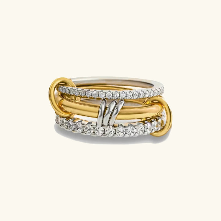 Gold-Plated Stacked CZ Ring with Silver-Tone Bands
