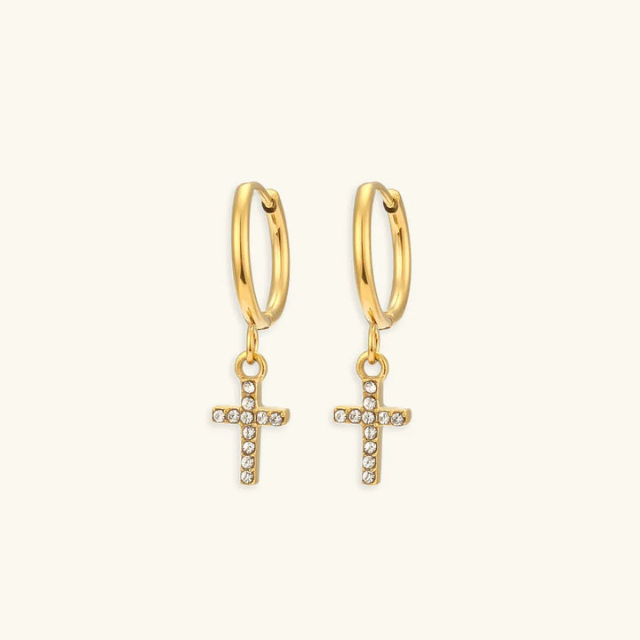 Gold-Plated Diamond Drop Hoop Earrings For Women