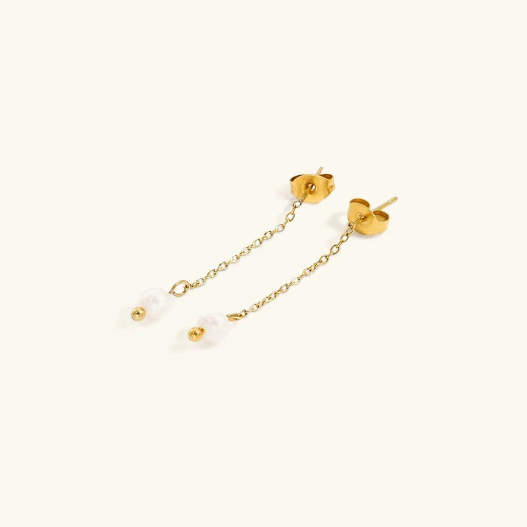 Gold-Plated Stainless Steel Faux Pearl Drop Earrings for Women