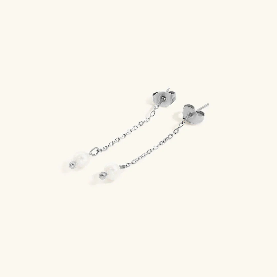 Gold-Plated Stainless Steel Faux Pearl Drop Earrings for Women