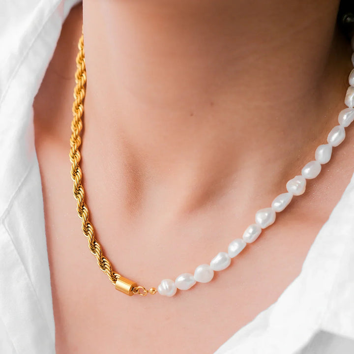Statement Gold-Plated Faux Pearl Chain Necklace for Women