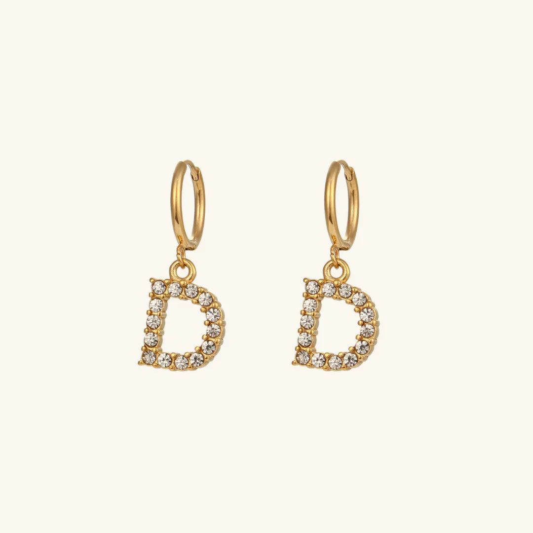 Gold-Plated Initial Letter Earrings with Diamond Simulants
