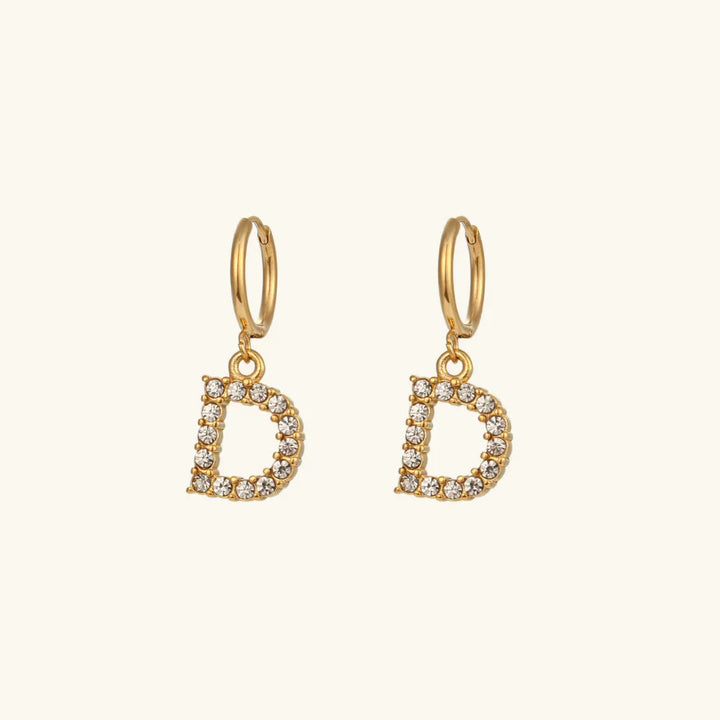 Gold-Plated Initial Letter Earrings with Diamond Simulants