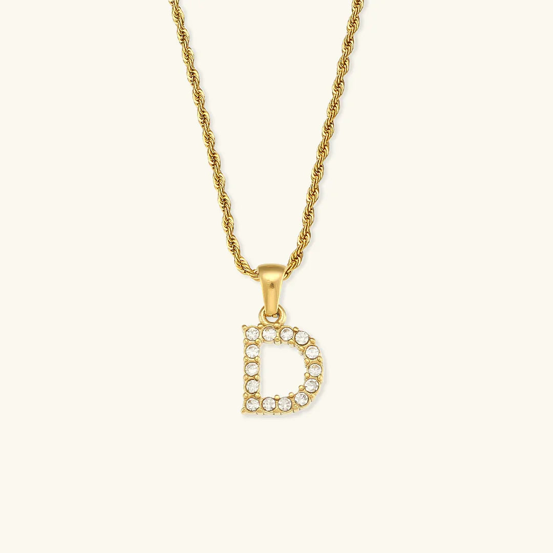 Gold-Plated Initial Pendant Necklace with Diamond Simulants