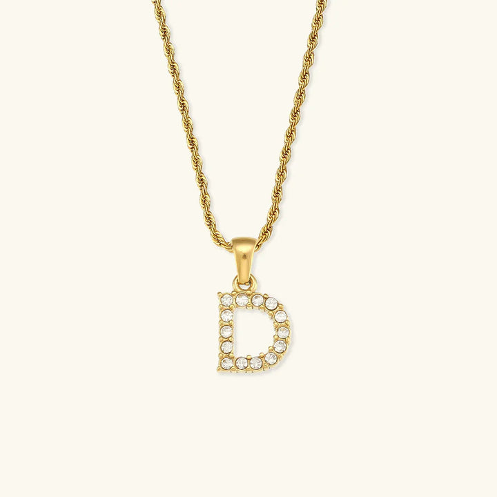 Gold-Plated Initial Pendant Necklace with Diamond Simulants