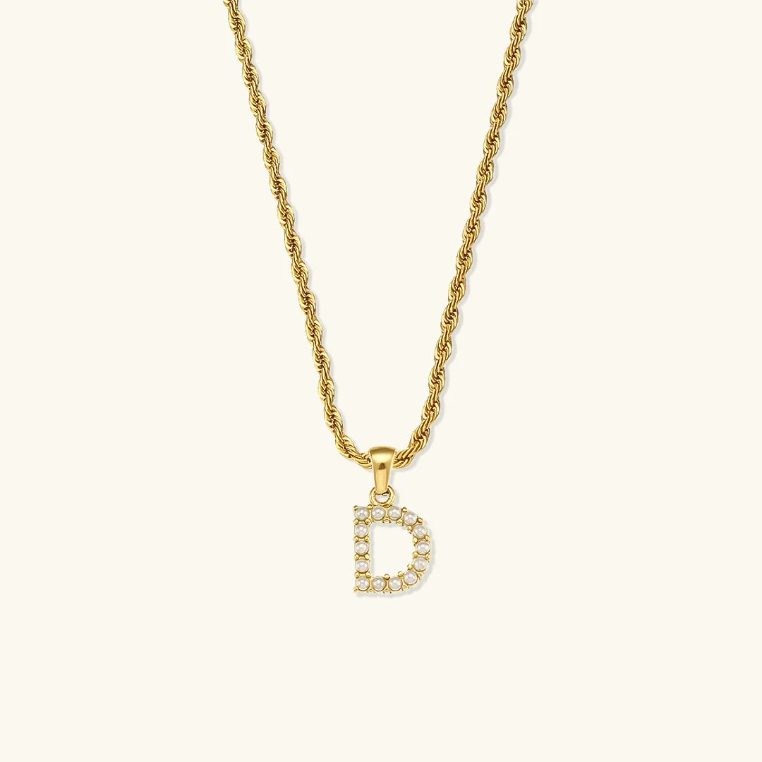 Gold-Plated Initial Letter Necklace with Freshwater Pearls