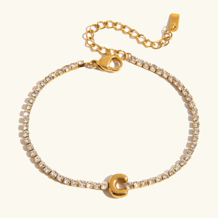 Gold-Plated Cubic Zirconia Initial Tennis Bracelet for Women