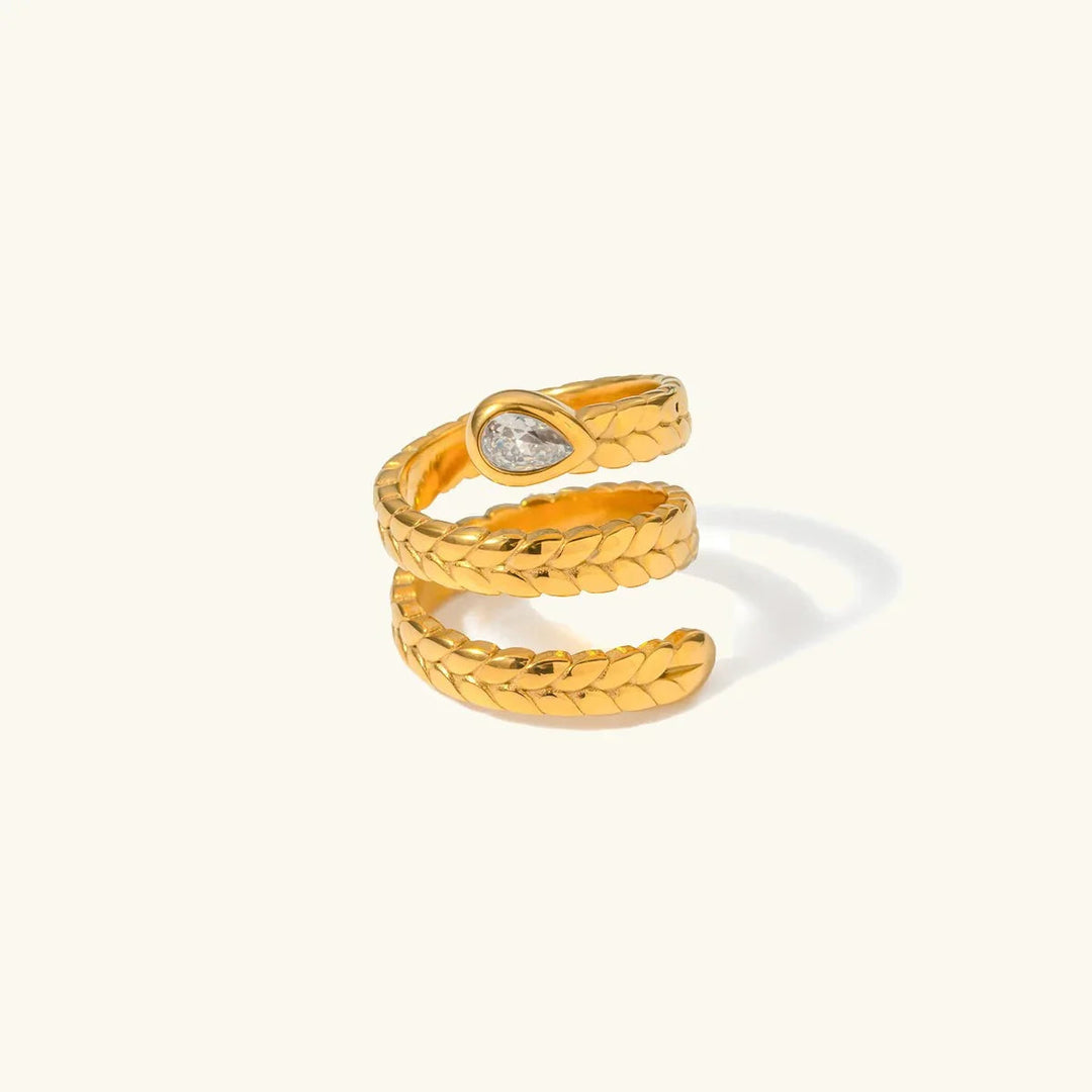 Gold-Plated Serpent Ring with Sparkling Diamond Simulant Accent