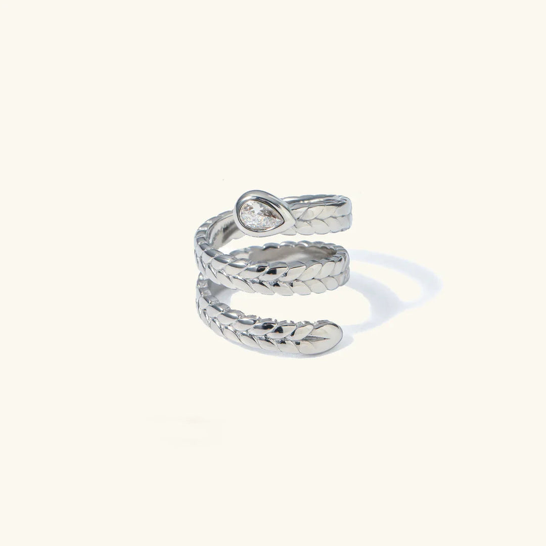 Gold-Plated Serpent Ring with Sparkling Diamond Simulant Accent