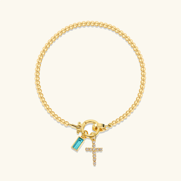 Gold-Plated Crystal Birthstone Cross Bracelet