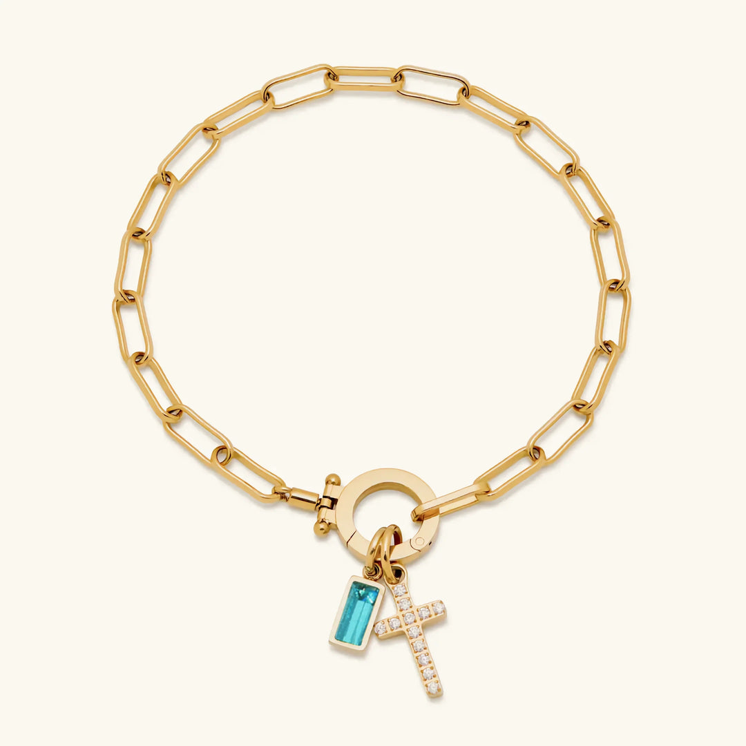 Gold-Plated Crystal Cross Bracelet