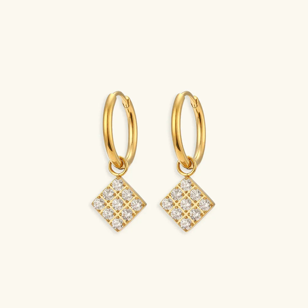 Gold-Plated Diamond Drop Hoop Earrings For Women