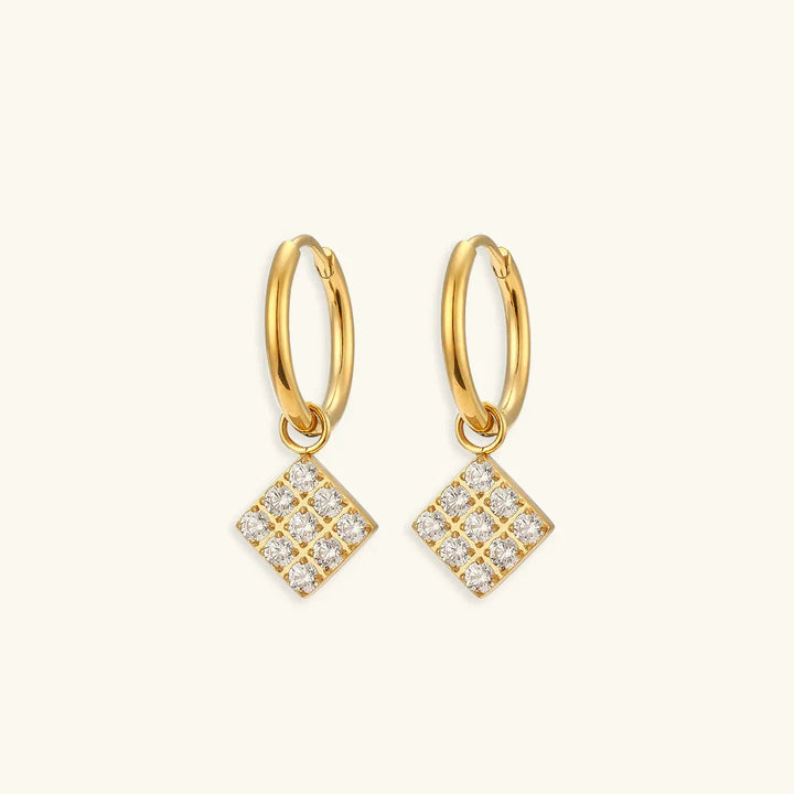 Gold-Plated Diamond Drop Hoop Earrings For Women