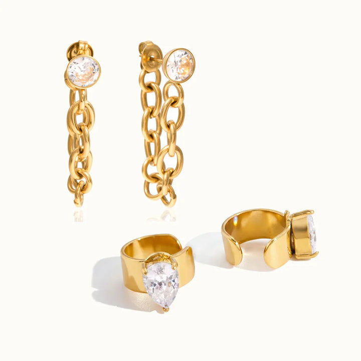 Gold-Plated Cubic Zirconia Drop Earrings Set for Women