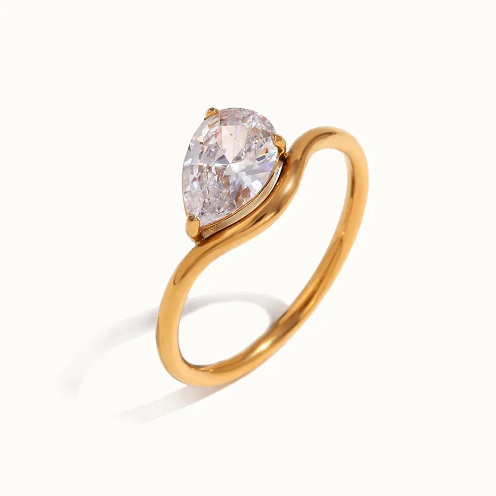 Gold-Plated Cubic Zirconia Teardrop Ring for Women