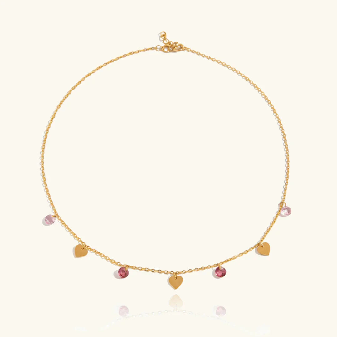 Gold Plated Heart Necklace with Gemstone Accents