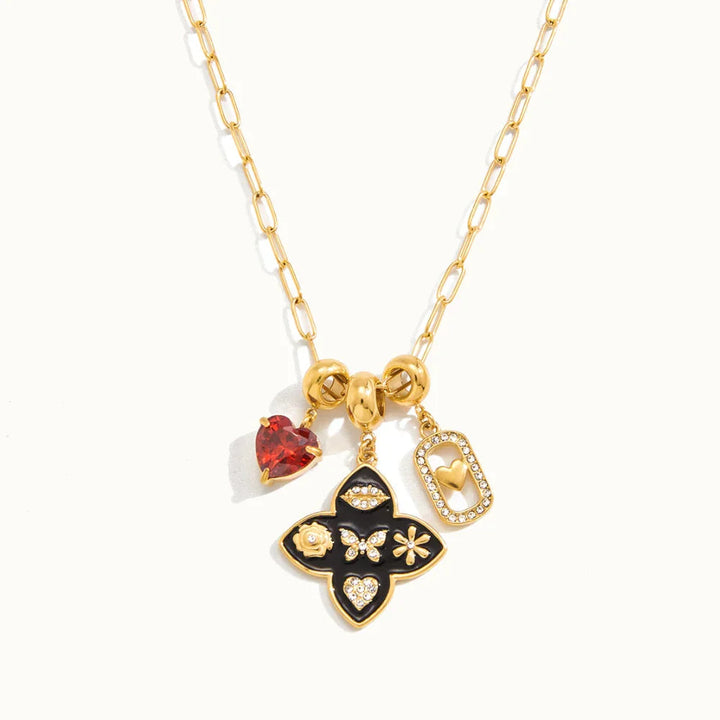 Gold-Plated Cubic Zirconia Charm Pendant Necklace for Women