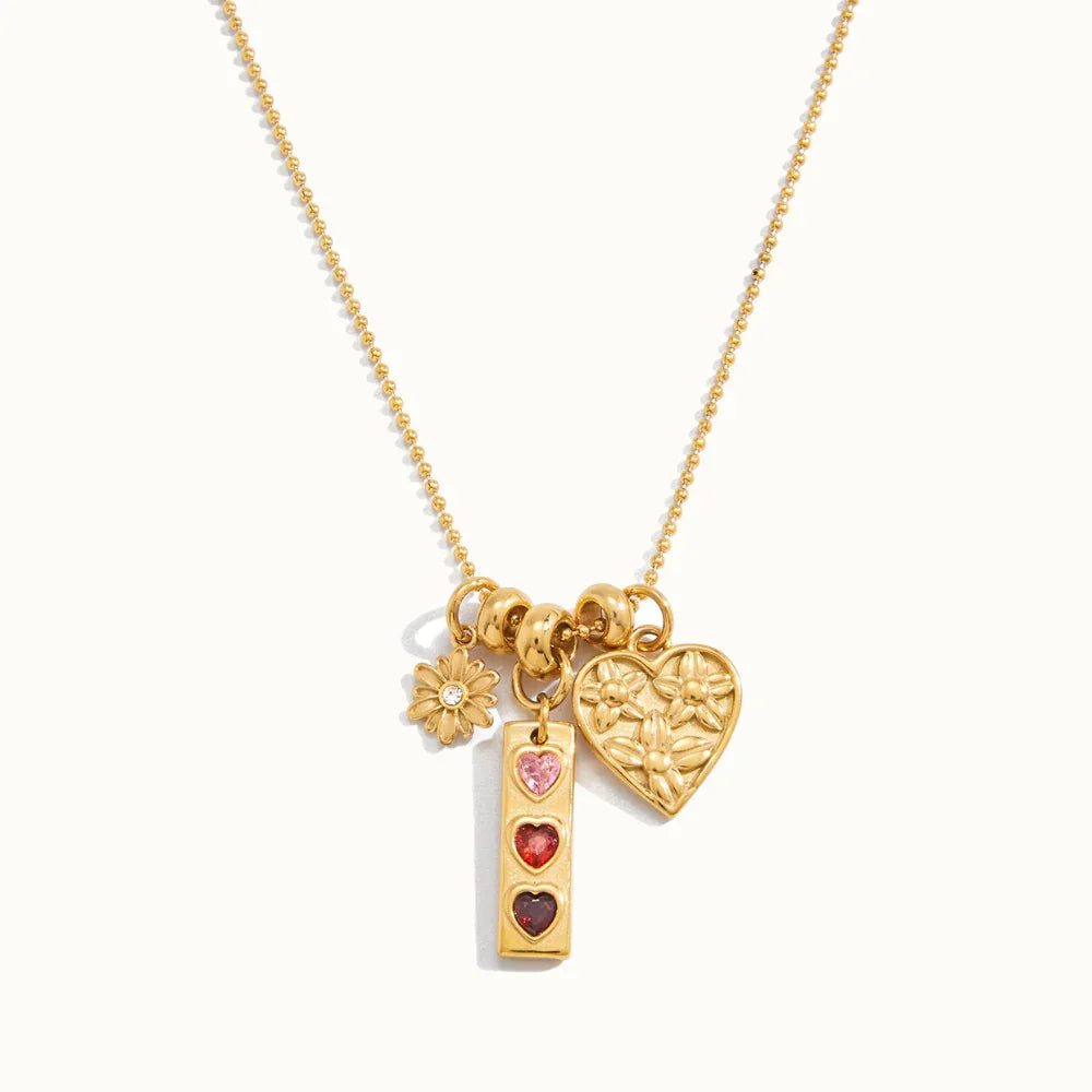 Gold-Plated Cubic Zirconia Multi Charm Pendant Necklace for Women