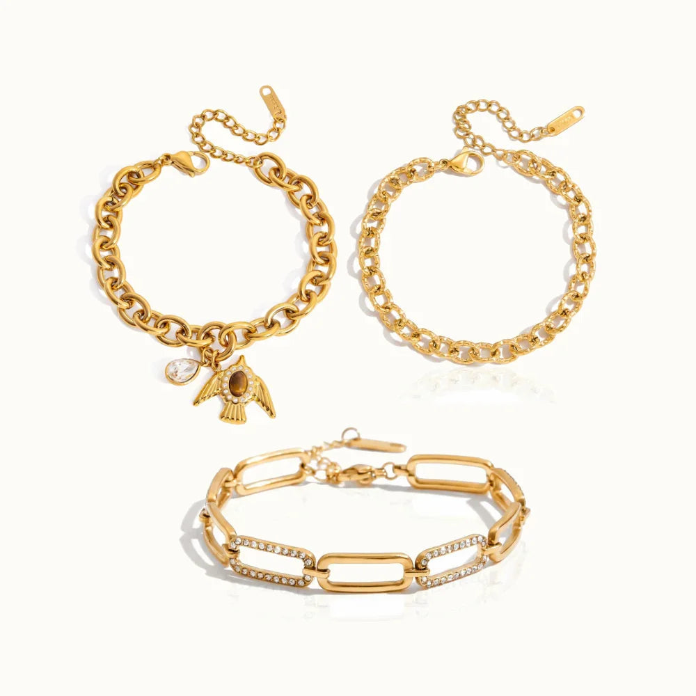 Gold-Plated Cubic Zirconia Layered Chain Bracelet Set for Women