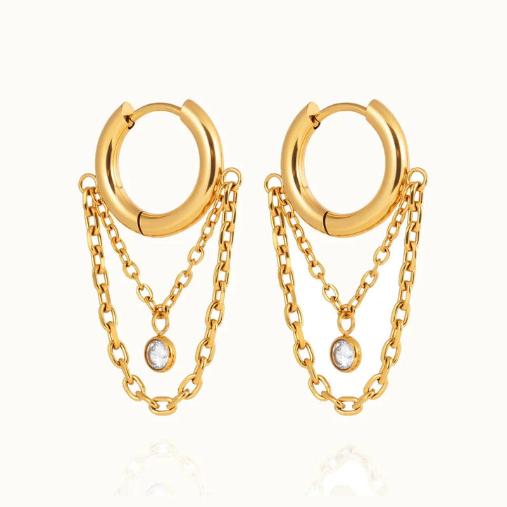Gold-Plated Cubic Zirconia Drop Hoop Earrings for Women