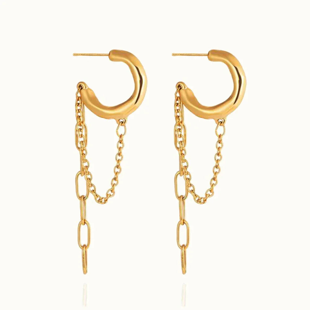 Gold-Plated Stainless Steel Chain Hoop Earrings for Women