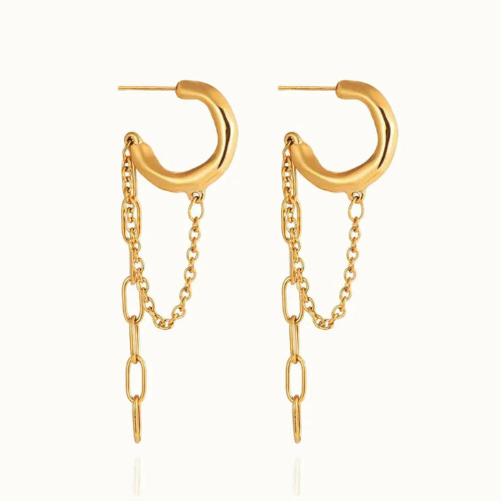 Gold-Plated Stainless Steel Chain Hoop Earrings for Women