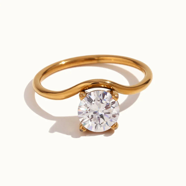 Gold-Plated Cubic Zirconia Solitaire Ring for Women