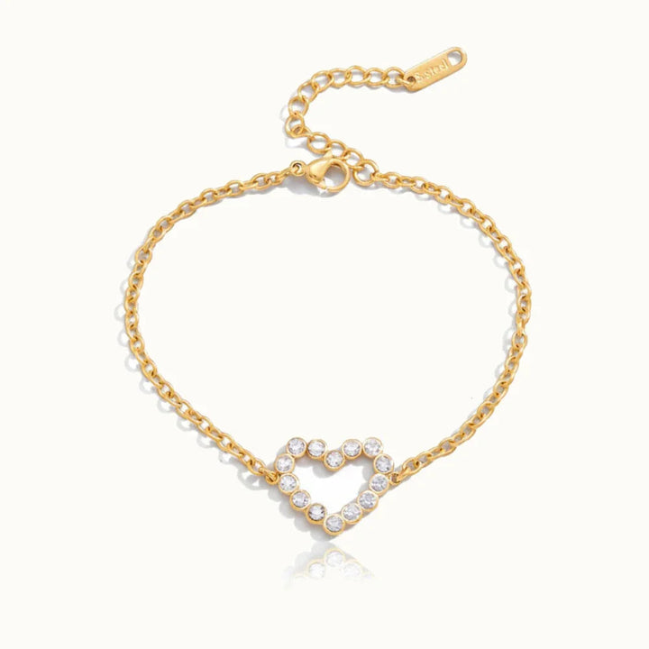Gold-Plated Cubic Zirconia Heart Bracelet for Women