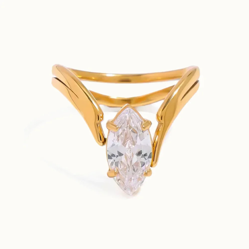 Gold-Plated CZ Marquise Ring for Women