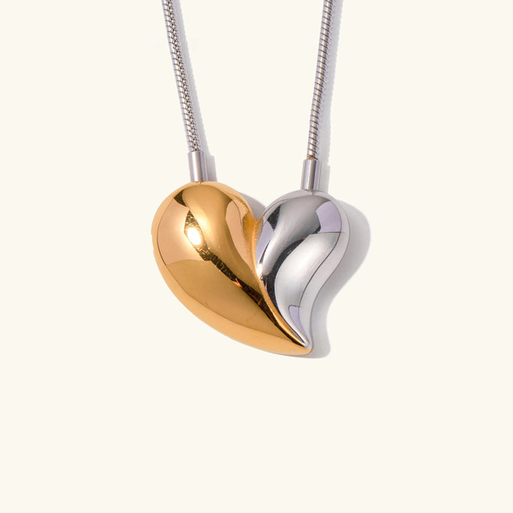 Gold Silver Two-Tone Heart Necklace with Stainless Steel