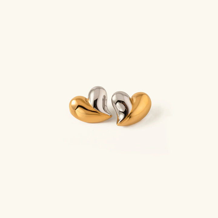 Gold and Silver Two-Tone Heart Earrings with Stainless Steel