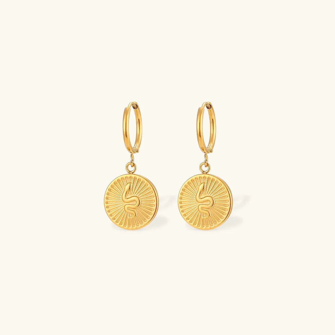 Gold-Plated Serpent Coin Drop Earrings for Women