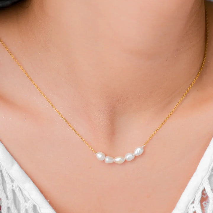 Gold-Plated Faux Pearl Bar Necklace for Women