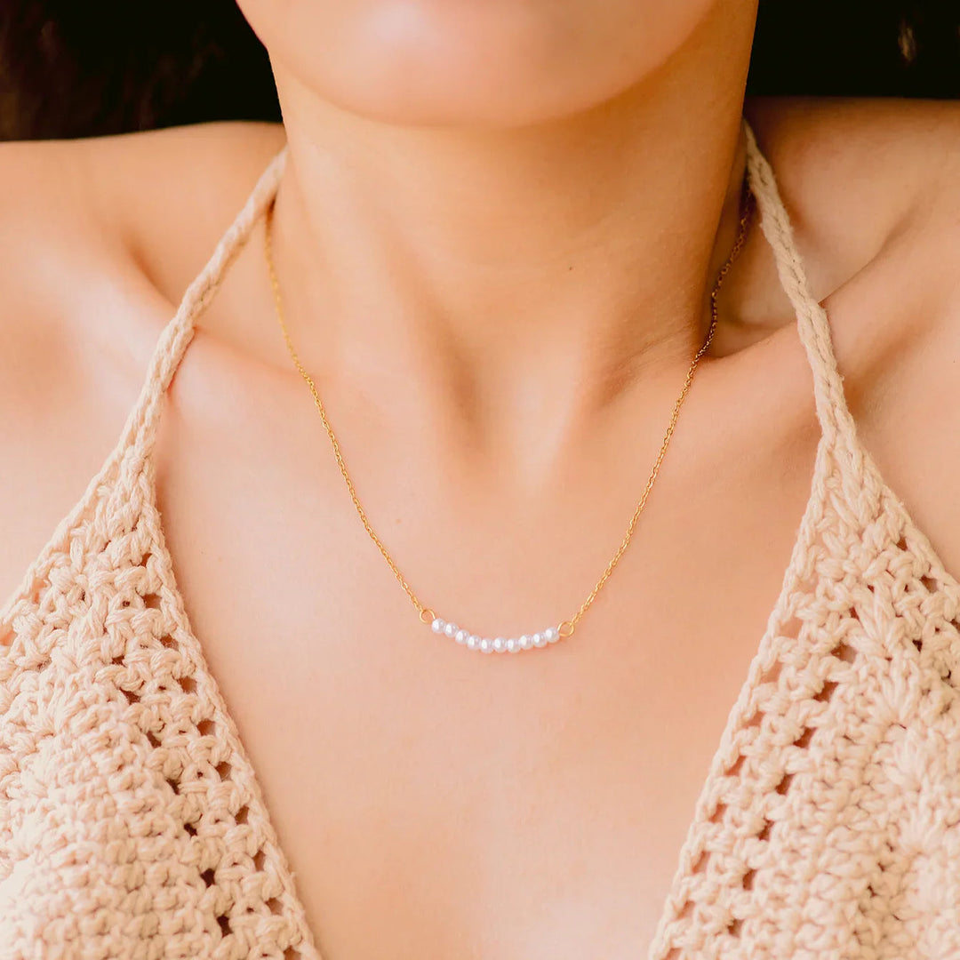 Gold-Plated Faux Pearl Chain Necklace for Women
