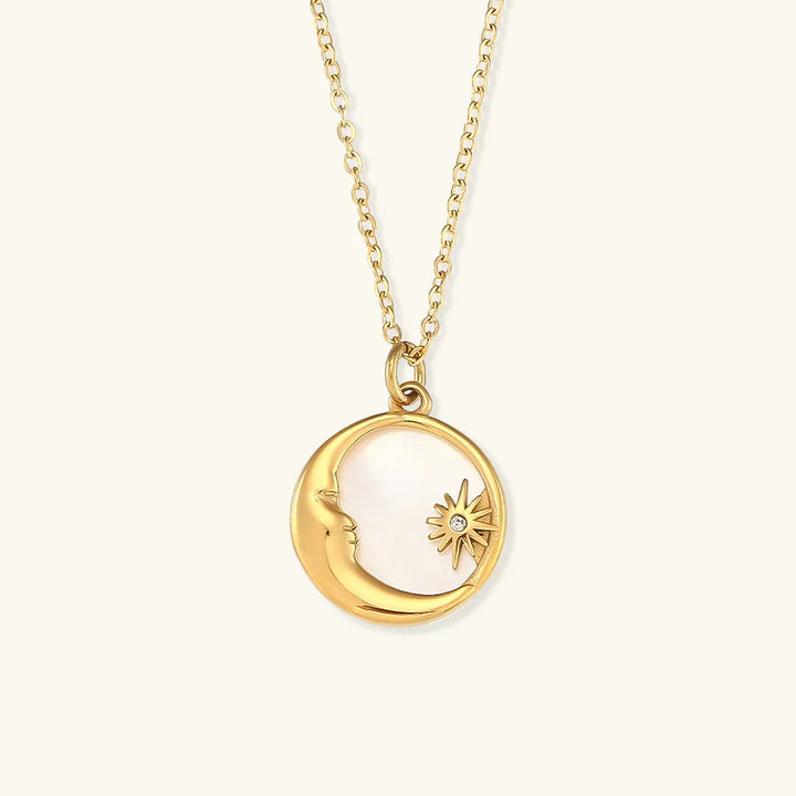 Gold-Plated CZ Lunar Pendant Necklace for Women