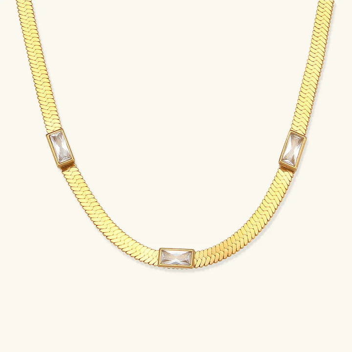Gold-Plated Cubic Zirconia Herringbone Chain Necklace for Women