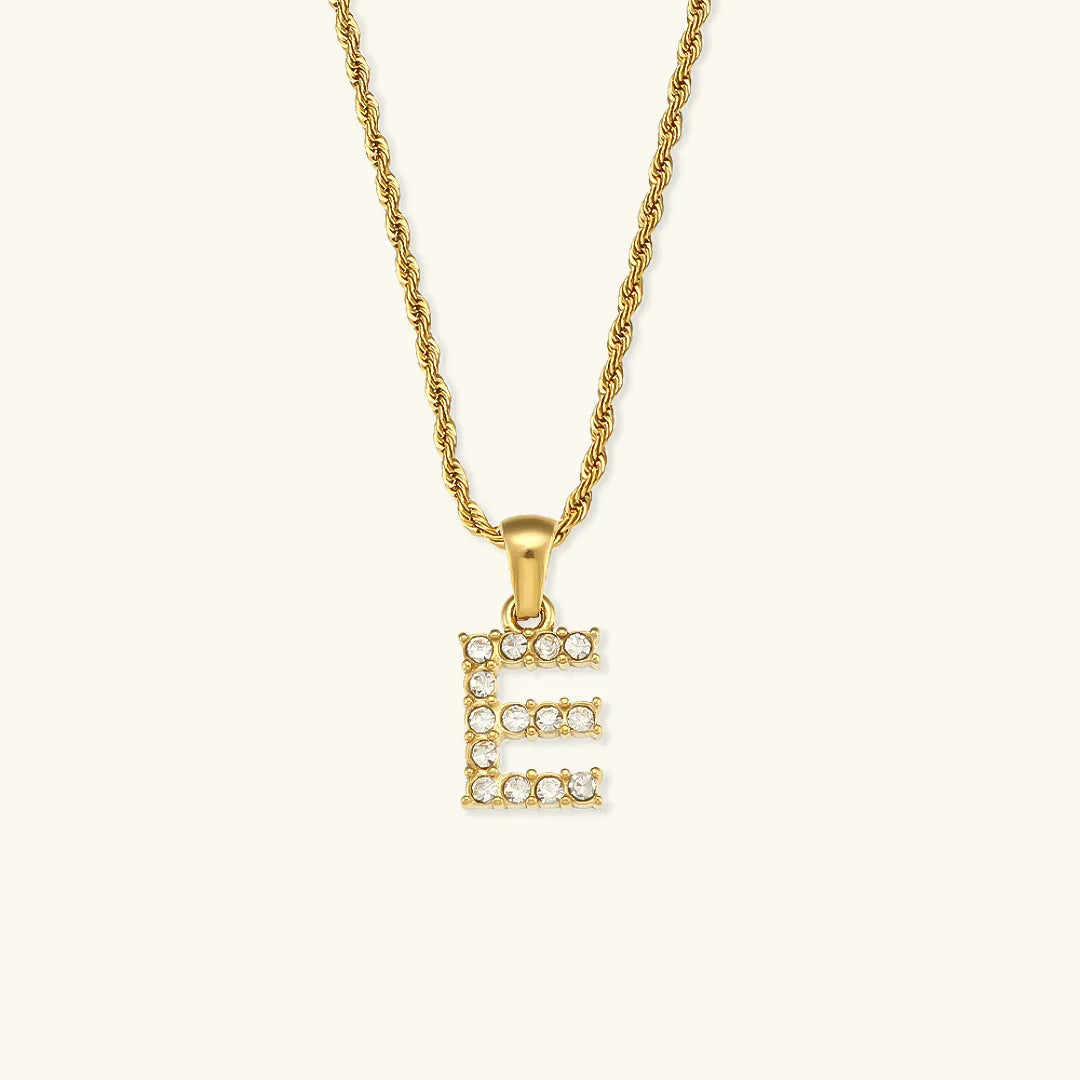 Gold-Plated Initial Pendant Necklace with Diamond Simulants