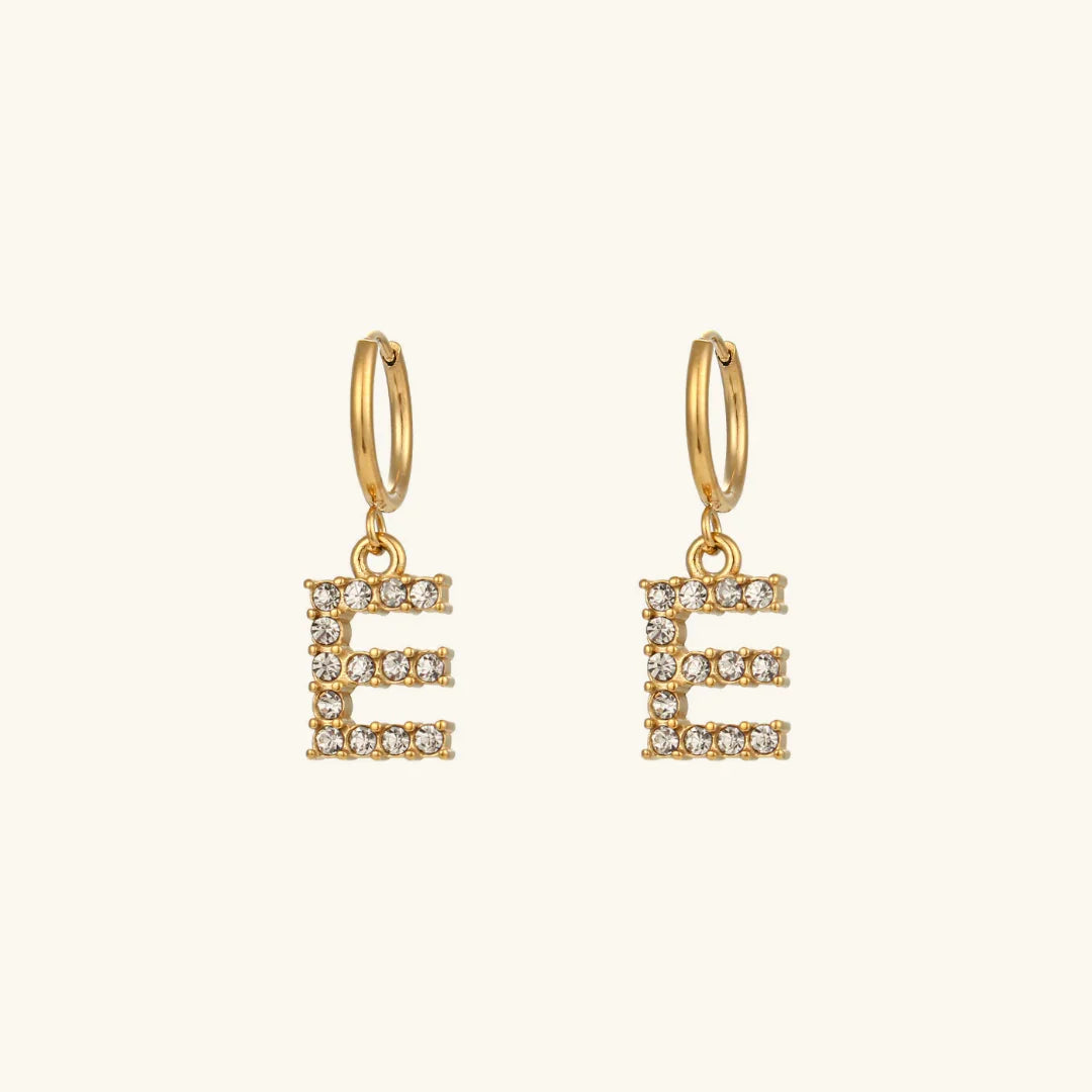 Gold-Plated Initial Letter Earrings with Diamond Simulants