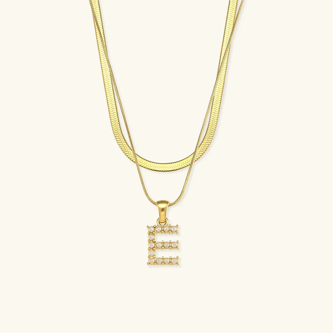 Gold-Plated Layered Initial Letter Necklace with Freshwater Pearls