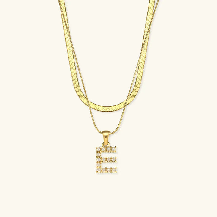 Gold-Plated Layered Initial Letter Necklace with Freshwater Pearls