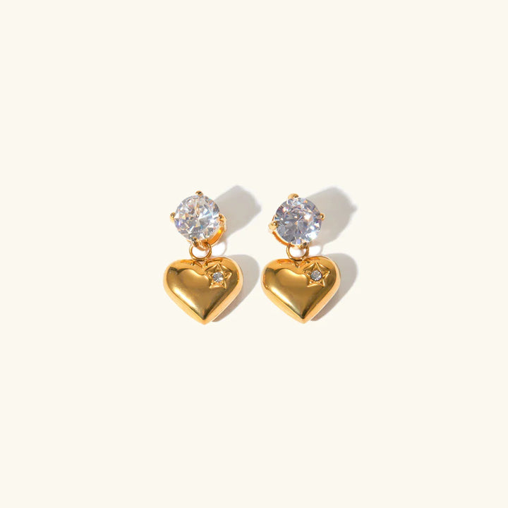 Gold-Plated Heart Earrings with CZ Diamond Simulant
