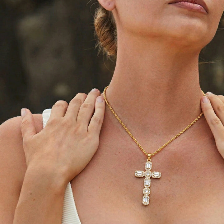 Gold Plated Cubic Zirconia Cross Pendant Necklace Women