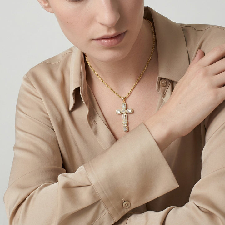 Gold Plated Cubic Zirconia Cross Pendant Necklace Women