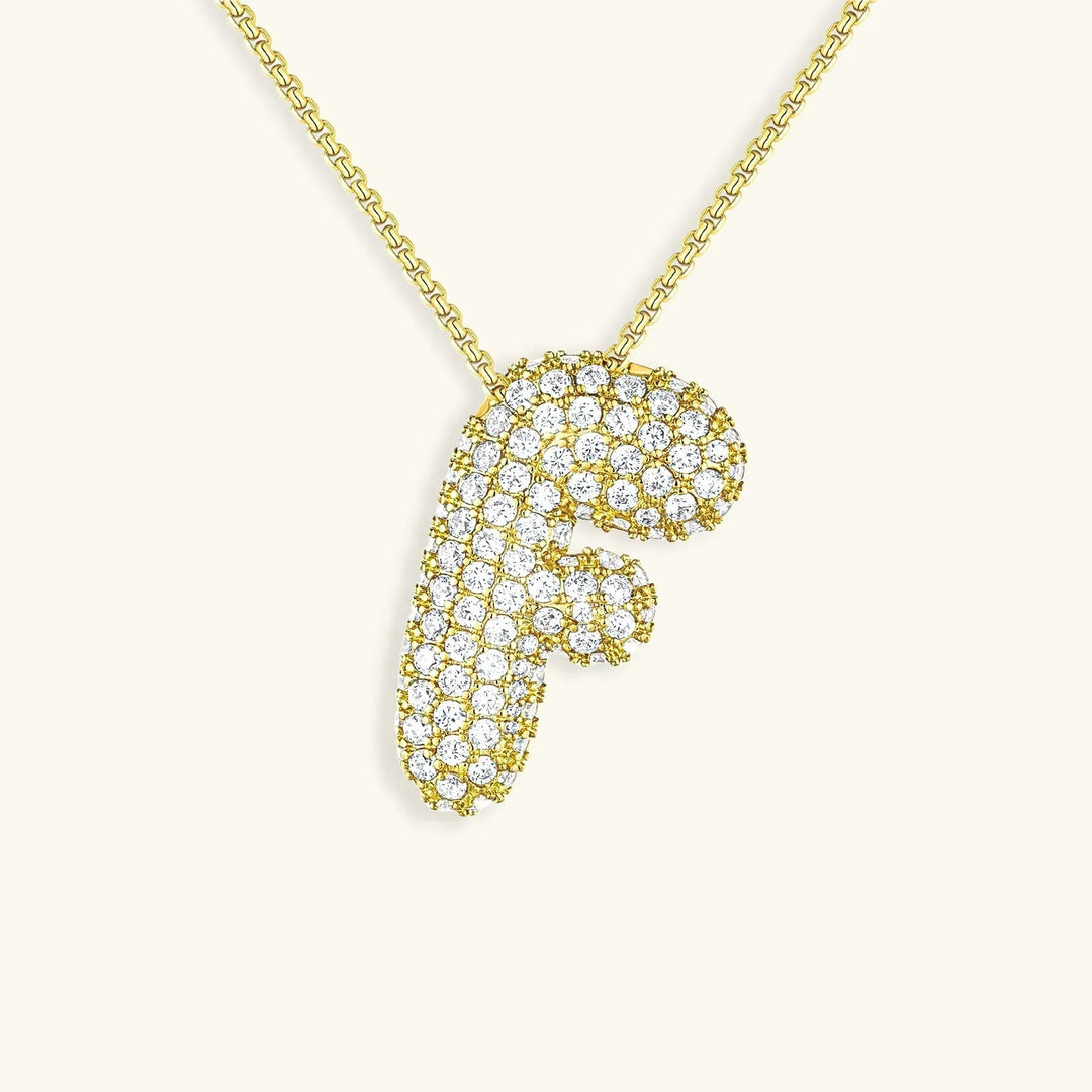 Gold-Plated Bubble Initial Diamond Necklace