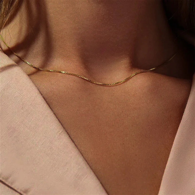 Gold-Plated Box Chain Necklace for Women