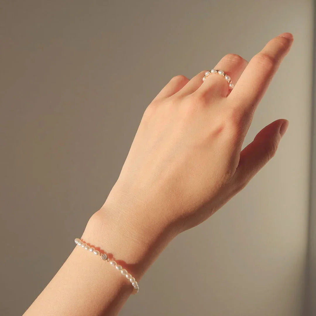 Gold-Plated Faux Pearl Beaded Ring