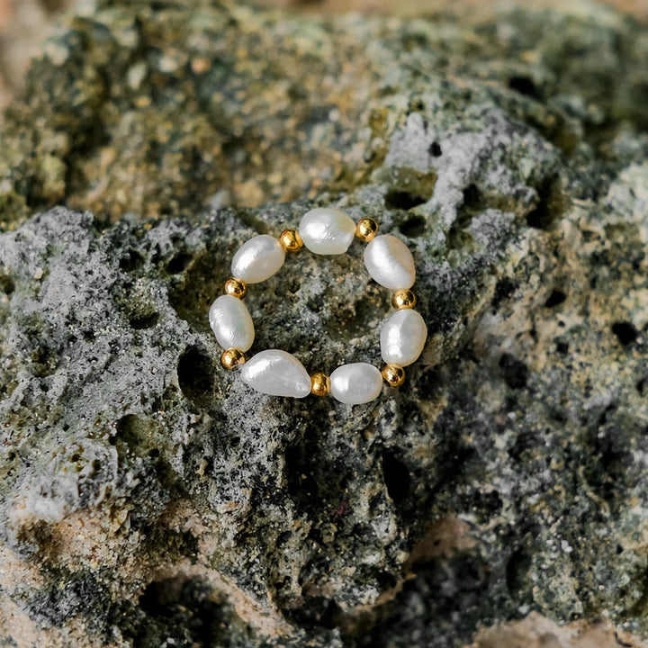 Gold-Plated Faux Pearl Beaded Ring