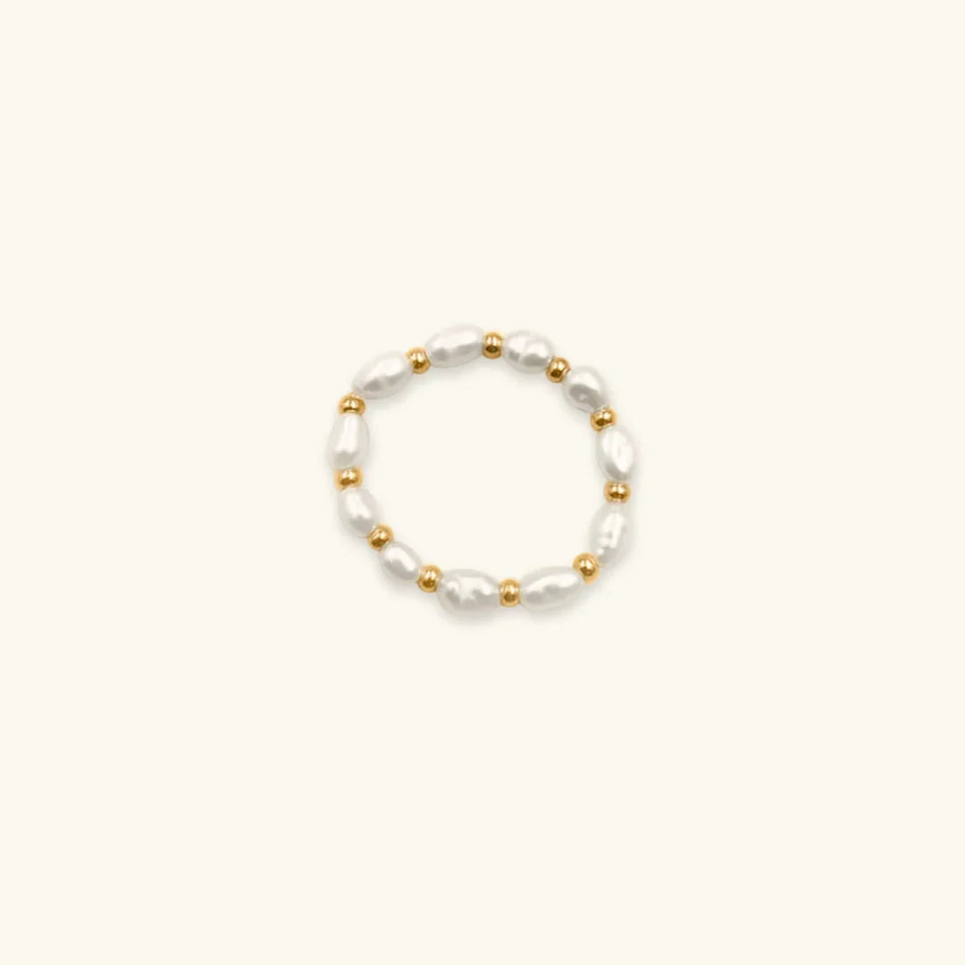 Gold-Plated Faux Pearl Beaded Ring