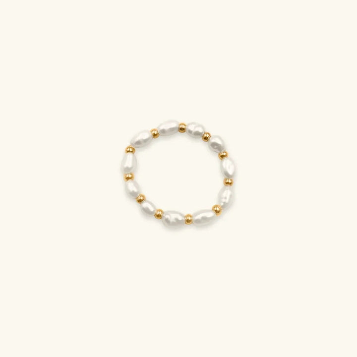 Gold-Plated Faux Pearl Beaded Ring